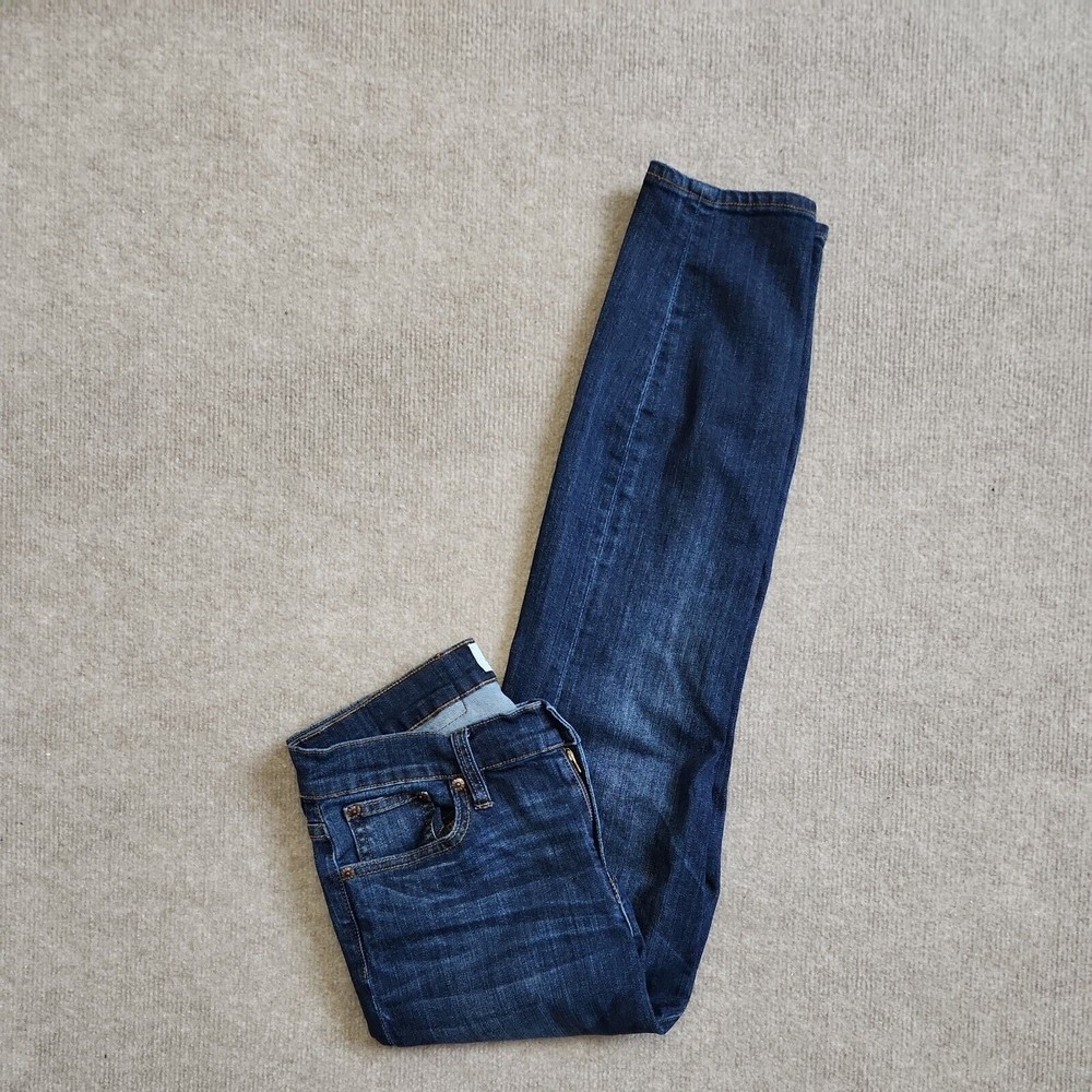 J Crew Toothpick Jeans Womens Size 27 Blue Dark Wash Skinny Ankle Stretch